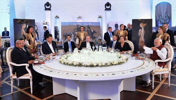 BRICS Summit 2015: The leaders of nearly half the worlds population and third of its GDP dined at a welcome dinner offered by Russian President Vladimir Putin.Credit: Mark Sleboda