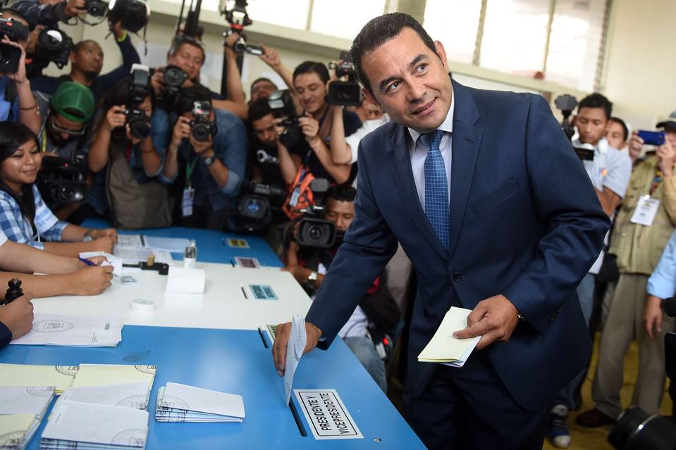 Comedian Jimmy Morales casting his vote in Mixco on Sunday. 