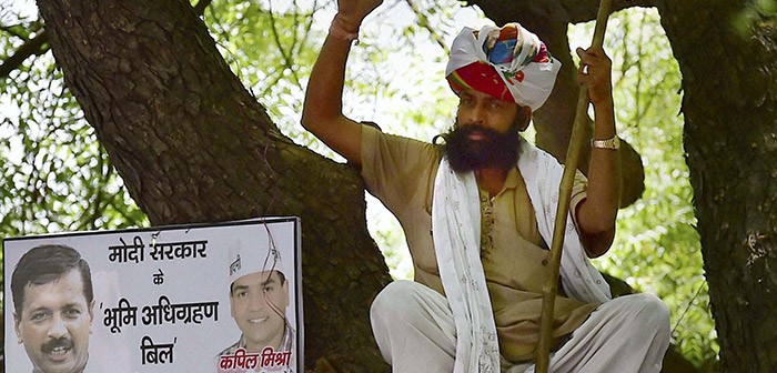 Arvind Kejriwal: Protester sits on a tree branch