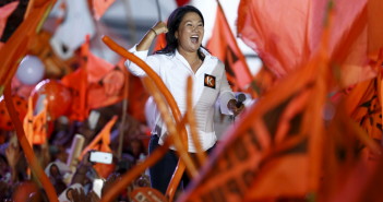 Peru's presidential candidate Keiko Fujimori of 'Fuerza Popular' party gestures during her closing campaign meeting in Lima